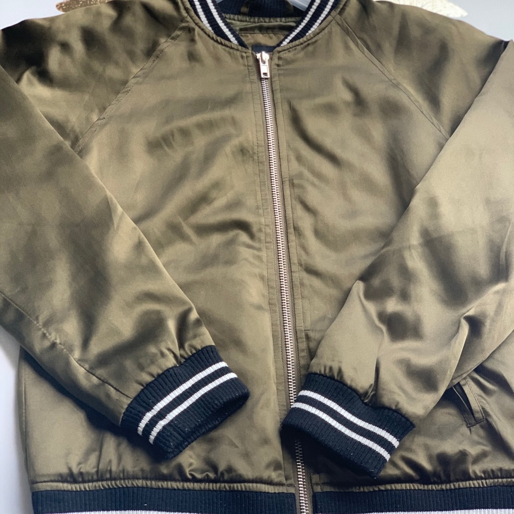 Army Green Jacket With Black & White Stripes
